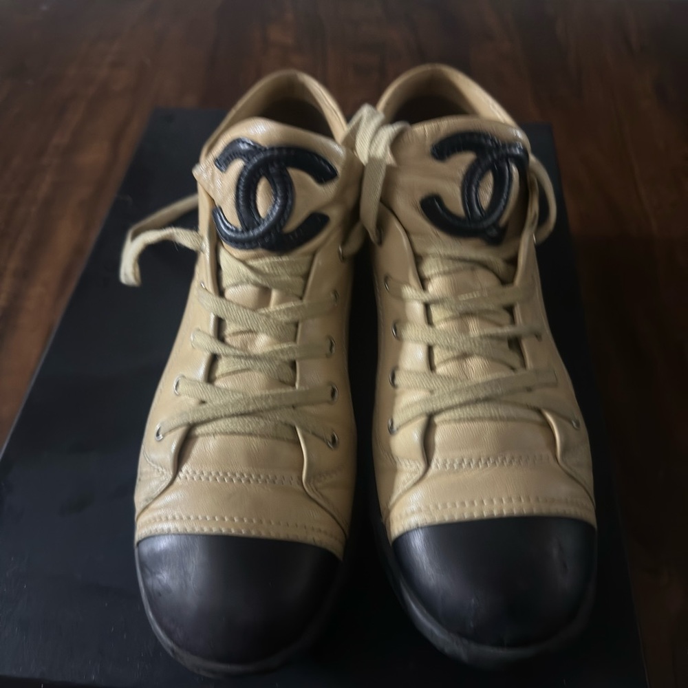 Chanel Lambskin Patent Cap Toe CC Sneakers